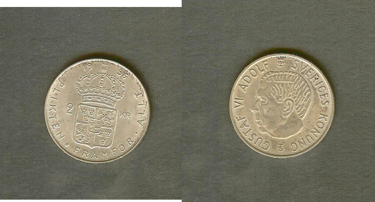 Sweden 2 kronor Gustave VI 1956 AU/Unc